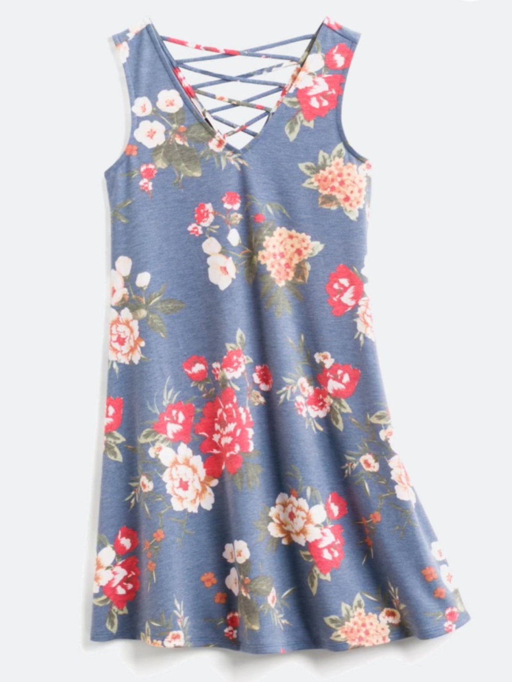 Fortune + Ivy Laguna Floral Knit Dress Blue Size M Back Detail